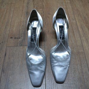 Stuart Weitzman Square Toe Silver D'orsay Heels